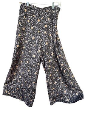 En Saison Anthropologie Womens Wide-Leg Floral Cropped Pants Medium Black Yellow